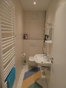 een kleine badkamer met een wastafel en een toilet bij Gästezimmer Hencke in Echem