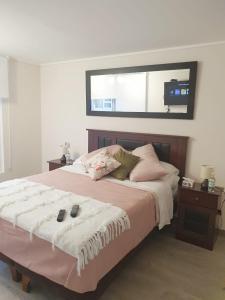 a bedroom with a large bed with a window at Departamento Nuevo Plaza Ñuñoa in Santiago