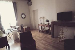 a living room with a television and a fireplace at GITE LE SAINT-AMOUR in Saint-Amour