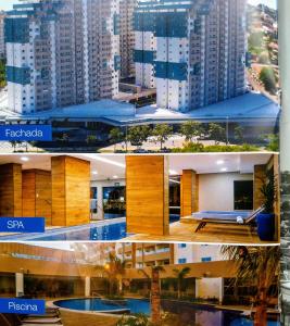 un collage de photos de bâtiments dans une ville dans l'établissement Olímpia Park Resort ao lado do Thermas dos Laranjais - Apartamento Luxo, à Olímpia