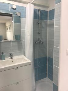 a bathroom with a sink and a shower at Apartment Portorose in Portorož