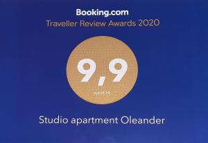 Certifikát, ocenenie alebo iný dokument vystavený v ubytovaní Studio apartment Oleander