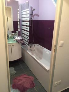 a bathroom with a tub and a sink and a mirror at les magnolias in Colmar