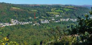 a small town in the middle of a forest at Beili Glas Cottage in Pontardawe