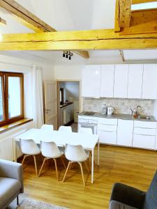 Kuchyňa alebo kuchynka v ubytovaní Mezonetový apartmán ve skandinávském stylu