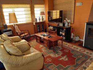ein Wohnzimmer mit Sofa und Fernseher in der Unterkunft Casa Júnior in Arouca