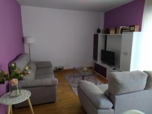 sala de estar con sofá, silla y TV en Apartamento en el centro de la ciudad 75 metros en Villanueva de la Serena
