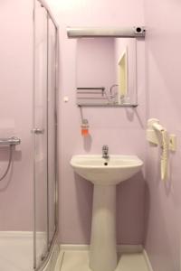 W łazience znajduje się umywalka i prysznic. w obiekcie Parko Studija w mieście Birsztany