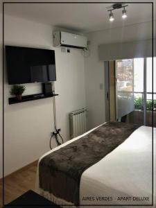 サルタにあるAires Verdes Apart Deluxeのベッドルーム(大型ベッド1台、薄型テレビ付)