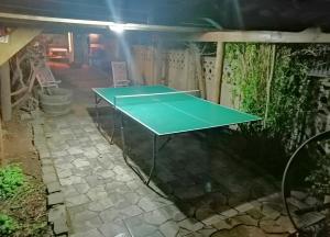 una mesa de ping pong en una sala con ping pong en los troncos, en El Tabo