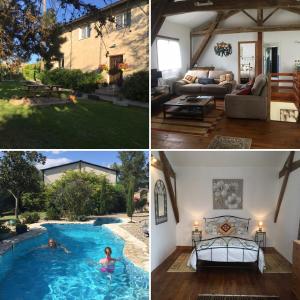 a collage of three pictures of a house with a swimming pool at Gite Les Pignons in Roquebrune