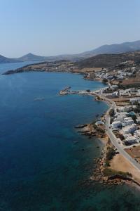 an aerial view of a beach next to the water at Ambelas Mare Apartments in Ambelas