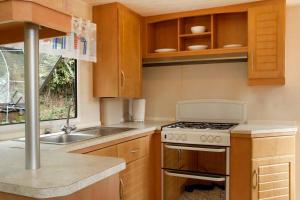 uma cozinha com um fogão e um lavatório em Violet Mays Retreat em Starcross