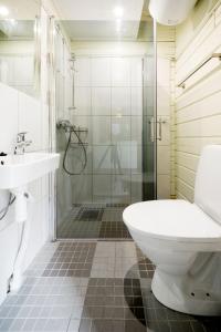 a bathroom with a shower and a toilet and a sink at Ruhnu Holiday House in Ruhnu