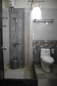 a bathroom with a shower and a toilet at La Petite Guest House in Bogmolo