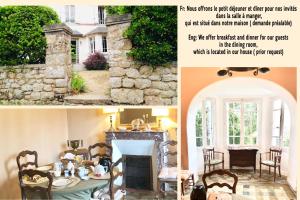 a collage of photos of a house with a table and a fireplace at "Le Vieux Nid" in Carolles