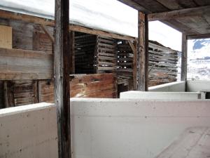 an inside view of a building with snow on the roof at Casa Cadruvi, Ferienhaus in Obersaxen, 150 Quadratmeter in Obersaxen