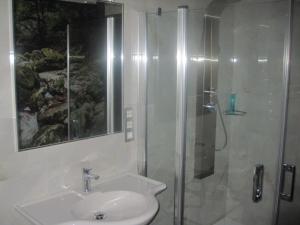 ein Badezimmer mit Waschbecken und Dusche in der Unterkunft Casa Rural Manuel de Pepa Xuaca in Tuilla