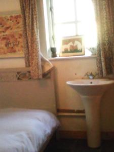 bagno con lavandino e finestra di Harmony Hall Veganic a Kilkenny