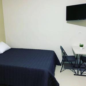 a bedroom with a bed and a table and a tv at Lofts Zaragoza in Valles