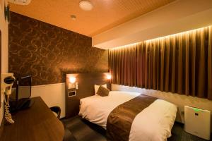 a hotel room with a bed and a desk at Sejour Inn Nagarekawa in Hiroshima