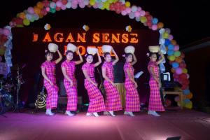 a group of girls performing on the stage at an event at Bagan Sense Hotel in Bagan