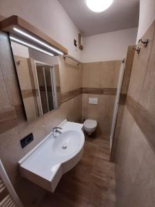 a bathroom with a white sink and a toilet at Casa Anita in Livigno