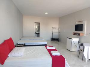 een hotelkamer met 2 bedden en een televisie bij Confiance Hotel in Crateús