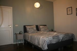 1 dormitorio con 1 cama y una luz en la pared en B&B Agnetenhoeve, en Overasselt
