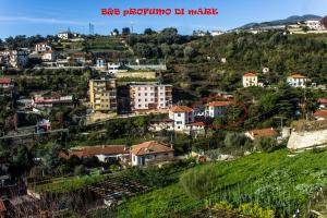 una pequeña ciudad en una colina con casas en Profumo di Mare free parking included, en San Remo