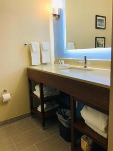 a bathroom with a sink and a mirror at Comfort Suites in Cedar Park