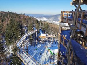 an aerial view of a ski resort in the snow at Apartamenty Grosik in Krynica Zdrój