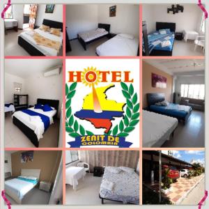 a collage of pictures of a hotel room at Hotel Zenit de Colombia in Puerto López