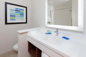 a bathroom with a sink and a mirror and a toilet at Holiday Inn Express Hotel & Suites Ventura Harbor, an IHG Hotel in Ventura