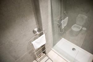 ein Bad mit einer Dusche, einem WC und einem Waschbecken in der Unterkunft Moraza - Local Rentss in San Sebastián