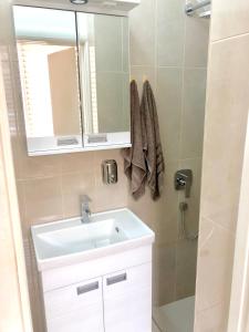 a bathroom with a sink and a mirror at Apartment Duplex in Pančevo +19 photos