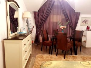 Kuchyň nebo kuchyňský kout v ubytování Apartament Fluturaș de Stâncă Comarnic
