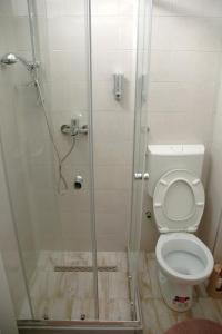 y baño con cabina de ducha y aseo. en Apartmani Seyda en Sarajevo