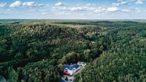 eine Luftansicht eines Hauses inmitten eines Waldes in der Unterkunft Historische Spitzgrundmühle in Coswig