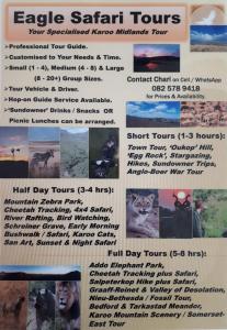 - un flyer pour les safaris à l'aigle dans l'établissement Mountain View Country Guest House, à Cradock