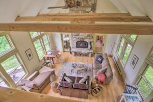 an overhead view of a living room with a fireplace at Home with Fire Pit, 7 Mi to Attitash Mtn Resort in Jackson