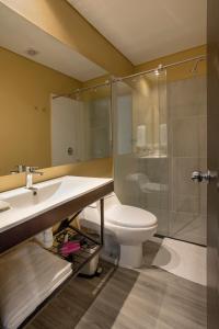a bathroom with a toilet and a sink and a shower at Hotel Quinta Norte Chipichape in Cali