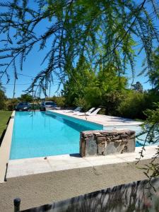 a swimming pool with blue water in a yard at Casa Magnolias in Tandil