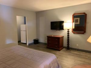 
a bedroom with a television and a bed at City Center Motel in Las Vegas
