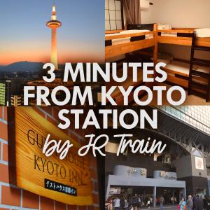 a collage of photos of a kyoto station and the korea tower at Guest House Kyoto Inn in Kyoto