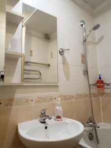 a bathroom with a sink and a mirror at Apartment on 700-letiya Kobrina 4 in Kobryn