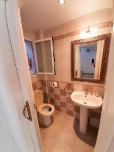 a bathroom with a toilet and a sink and a mirror at Beach House - healthy, protected location! El Campello, Alicante, Spain in El Campello