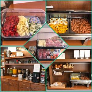 a collage of four pictures of food in a kitchen at Zöldtető Panzió in Balatonfüred