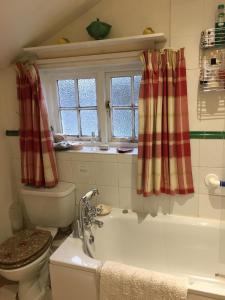 uma casa de banho com uma banheira, um WC e uma janela. em The Old Rectory Bed & Breakfast em Abergavenny