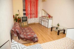 a living room with a couch and a television at Semi-luxury Apartment on Zhukovskogo Street 57 in Zaporozhye